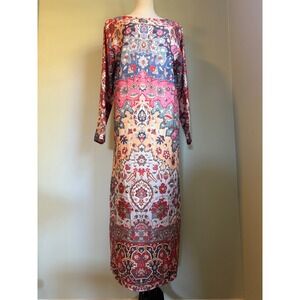 Boho Maxi Dress Long Sleeve Tapestry Floral L whimsi dainty colorful retro beach